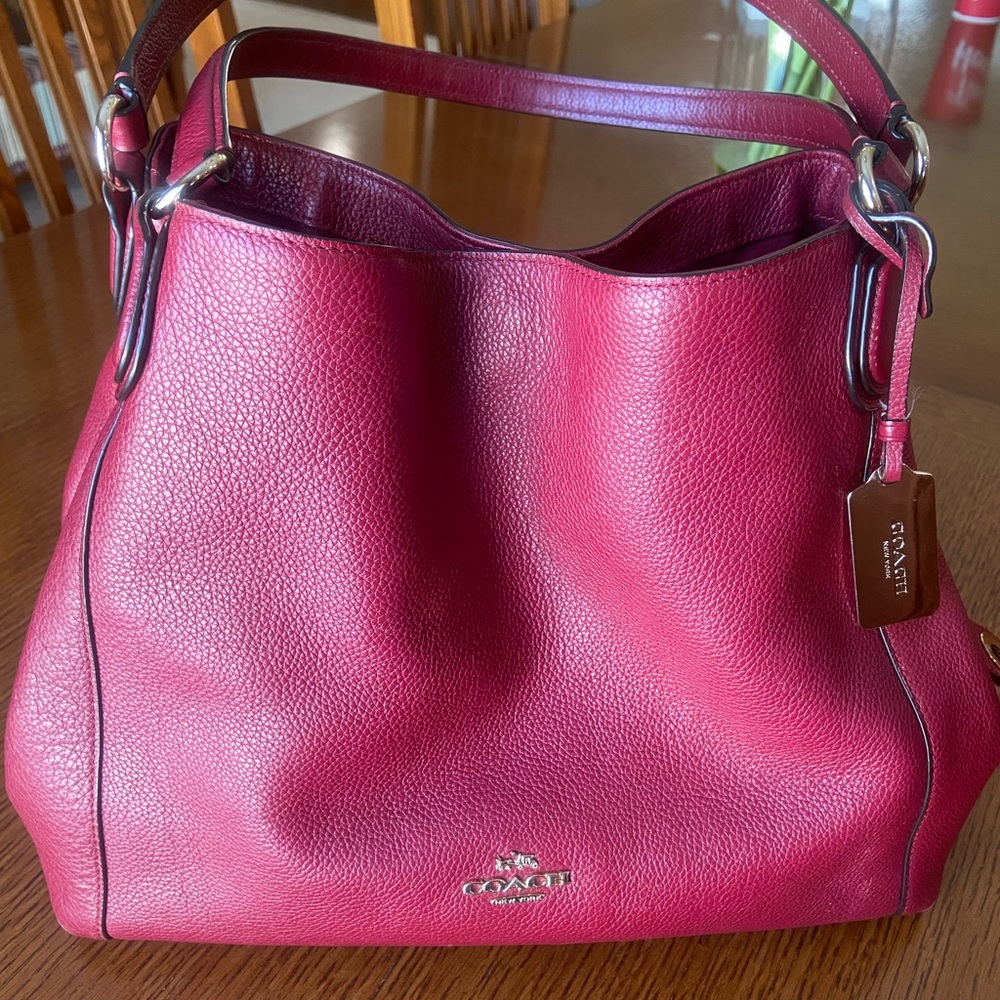Coach Edie Turnlock Red Berry Pebbled Leather Shoulder Bag